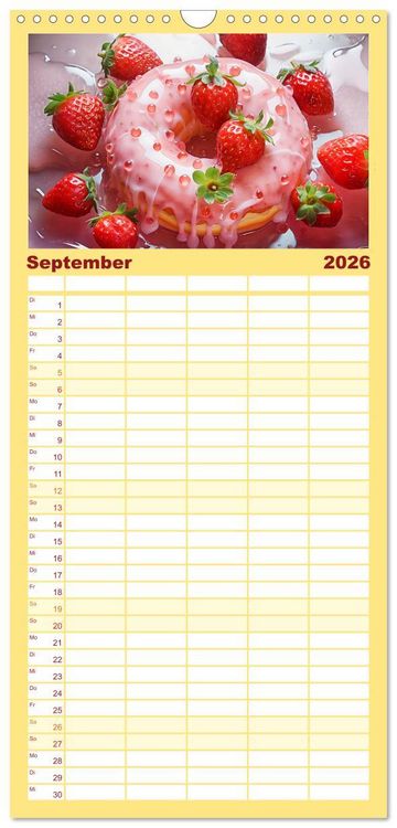 Produktbild: Familienplaner 2026 - Bunte Donut-Tr&auml;ume - Himmlischer Geschmack aus Krapfenteig mit 5 Spalten (Wandkalender, 21 x 45 cm) CALVENDO