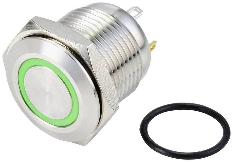 Produktbild: TRU COMPONENTS TC-10090916 GQ16F-10E/J/G/24V/S Vandalismusgesch&uuml;tzter Drucktaster 48 V/DC 2 A 1 x Aus/(Ein) tastend Gr&uuml;n IP65 1 St.