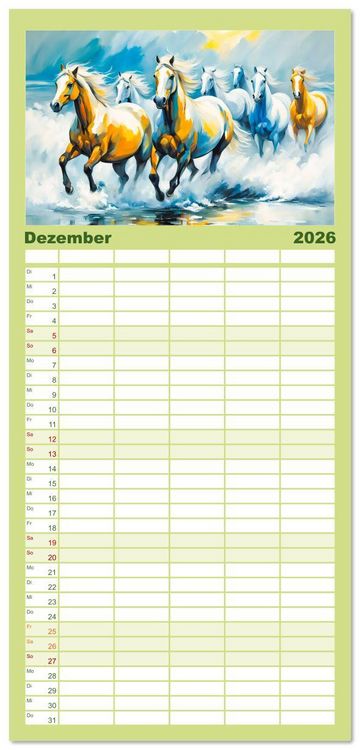 Produktbild: Familienplaner 2026 - Jahr des Pferdes - Der unbez&auml;hmbare Geist der Pferde mit 5 Spalten (Wandkalender, 21 x 45 cm) CALVENDO