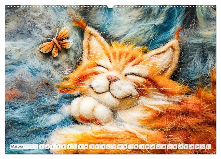 Produktbild: Filzige Katzenfreunde - Ein Jahr voller niedlicher KI-Filzkunst (hochwertiger Premium Wandkalender 2026 DIN A2 quer), Kunstdruck in Hochglanz