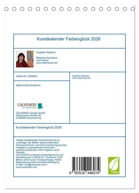 Produktbild: Kunstkalender Farbengl&uuml;ck 2026 (Tischkalender 2026 DIN A5 hoch), CALVENDO Monatskalender