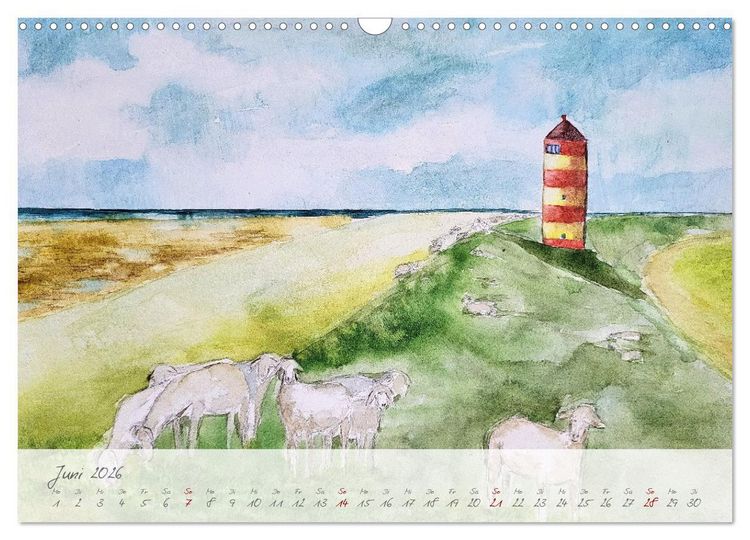 Produktbild: Gemalter K&uuml;stenzauber - Mit Pinsel und Farbe entlang der deutschen K&uuml;ste (Wandkalender 2026 DIN A3 quer), CALVENDO Monatskalender