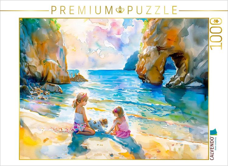 Produktbild: CALVENDO Puzzle Zwei M&auml;dchen mit Hund am Felsentor | 1000 Teile Lege-Gr&ouml;&szlig;e 64x48cm Foto-Puzzle f&uuml;r gl&uuml;ckliche Stunden