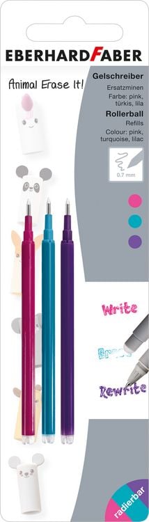 Produktbild: EBERHARD FABER Refill Mine Animal Erase It! pink/lila/skyblue 0,7mm 3 St&uuml;ck 3 Farben Blister