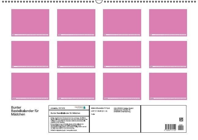 Produktbild: Bunter Bastelkalender f&uuml;r M&auml;dchen (Wandkalender immerw&auml;hrend DIN A2 quer)