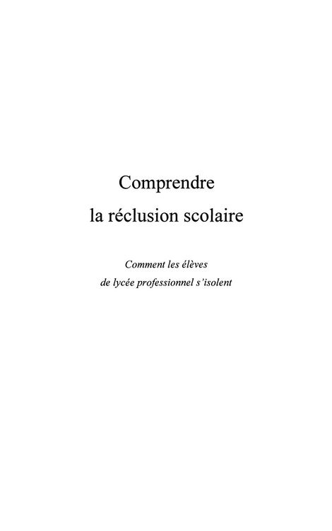 Produktbild: Comprendre la reclusion scolaire