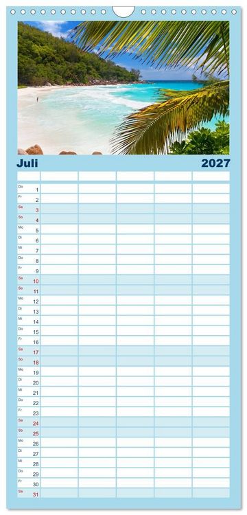 Produktbild: Familienplaner 2027 - Seychellen mit 5 Spalten (Wandkalender, 21 x 45 cm) CALVENDO