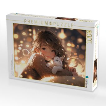 Produktbild: CALVENDO Puzzle Manga Illustration - M&auml;dchen kuschelt mit Katze | 1000 Teile Lege-Gr&ouml;&szlig;e 64x48cm Foto-Puzzle f&uuml;r gl&uuml;ckliche Stunden