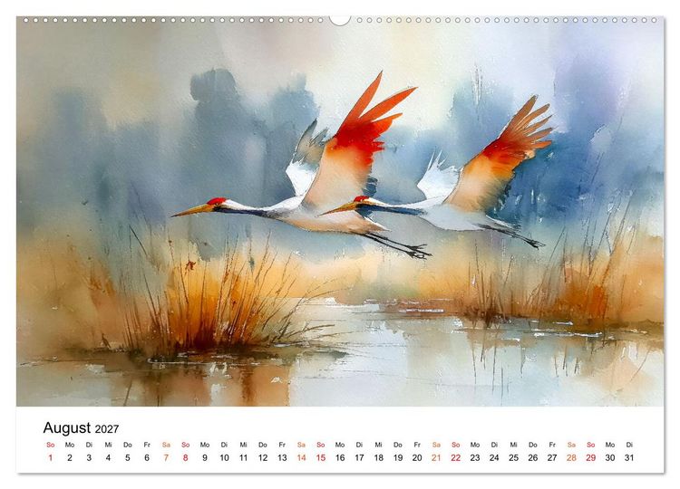 Produktbild: Kraniche zwischen Wind und Weite (hochwertiger Premium Wandkalender 2027 DIN A2 quer), Kunstdruck in Hochglanz