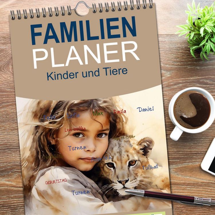 Produktbild: Familienplaner 2026 - Kinder und Tiere mit 5 Spalten (Wandkalender, 21 x 45 cm) CALVENDO