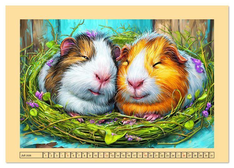 Produktbild: Niedliche Meerschweinchen. Zauberhafte Cartoons mit Witz und Charme (Tischkalender 2026 DIN A5 quer), CALVENDO Monatskalender
