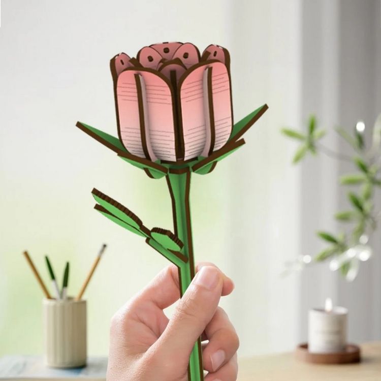 Produktbild: FiguredArt AL105 - Die Rose, 3D Puzzle, Holz, 66 Teile, H&ouml;he: 20 cm