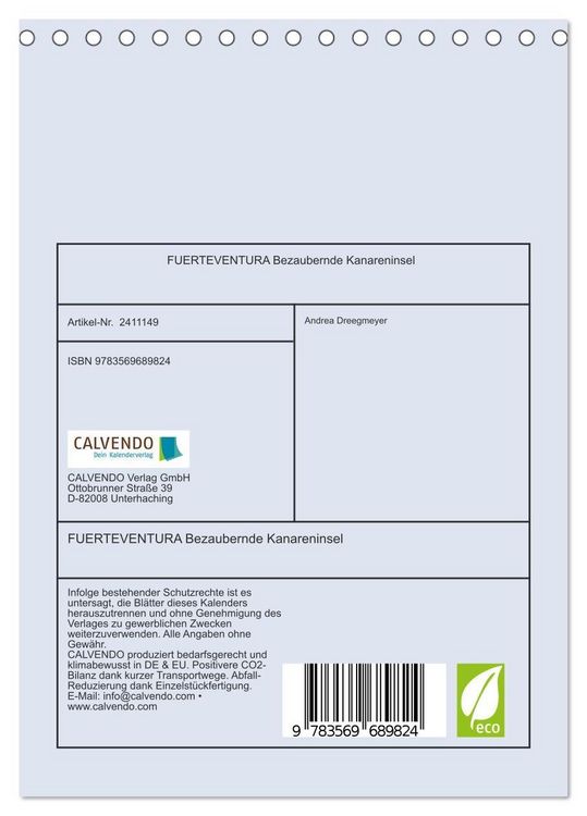 Produktbild: FUERTEVENTURA Bezaubernde Kanareninsel (Tischkalender 2027 DIN A5 hoch), CALVENDO Monatskalender