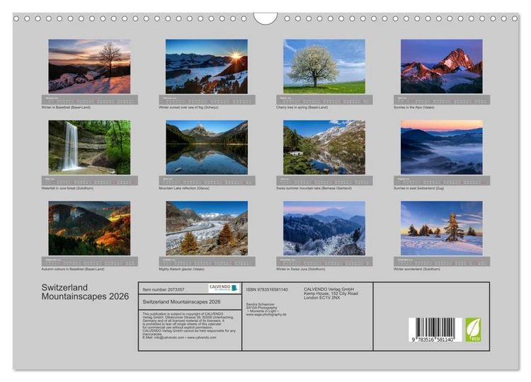 Produktbild: Switzerland Mountainscapes 2026 (Wall Calendar 2026 DIN A3 landscape), CALVENDO 12 Month Wall Calendar