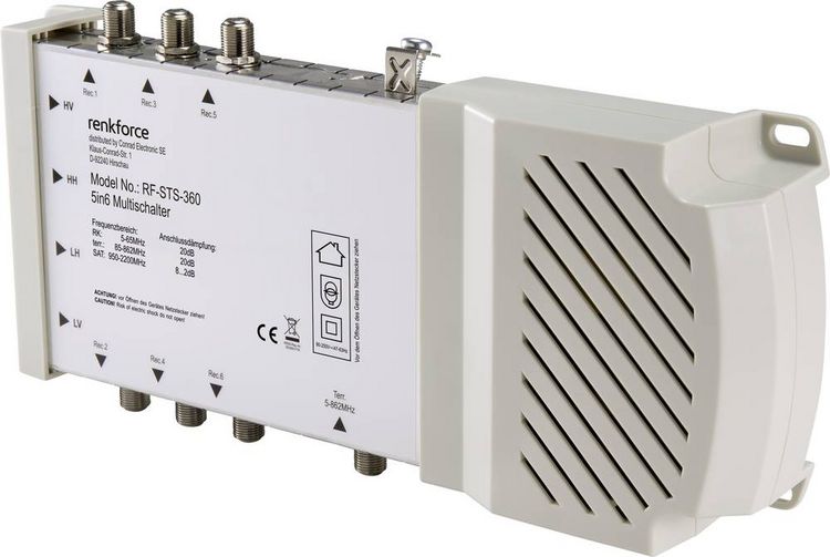 Produktbild: Renkforce RF-STS-360 SAT Multischalter Eing&auml;nge (Multischalter): 5 (4 SAT/1 terrestrisch) Teilnehmer-Anzahl: 6 Quad-LNB-tauglich