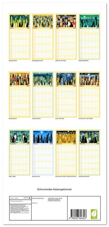 Produktbild: Familienplaner 2026 - Schnurrendes Katzenget&uuml;mmel mit 5 Spalten (Wandkalender, 21 x 45 cm) CALVENDO