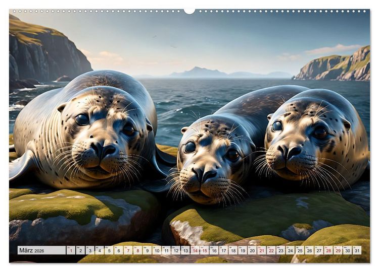Produktbild: Freche Seehunde (hochwertiger Premium Wandkalender 2026 DIN A2 quer), Kunstdruck in Hochglanz