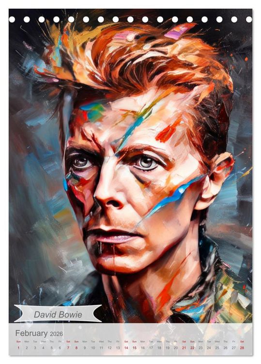 Produktbild: Music legends in magic art (Desk Calendar 2026 DIN A5 portrait), CALVENDO 12 Month DeskCalendar