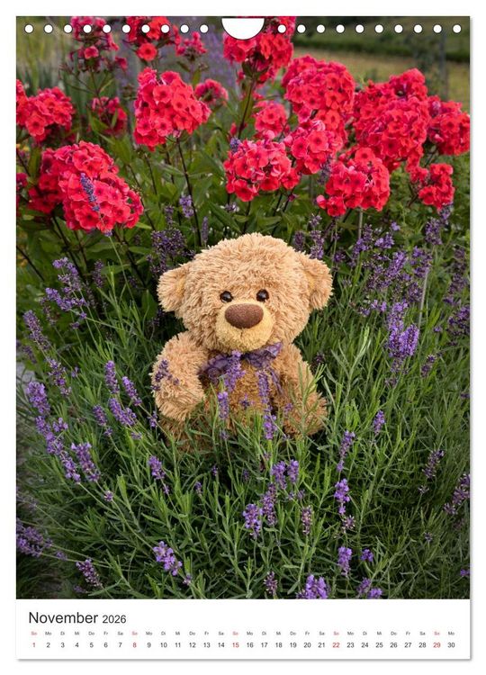 Produktbild: Travelling Teddy liebt Blumen und Bl&uuml;ten (Wandkalender 2026 DIN A4 hoch), CALVENDO Monatskalender