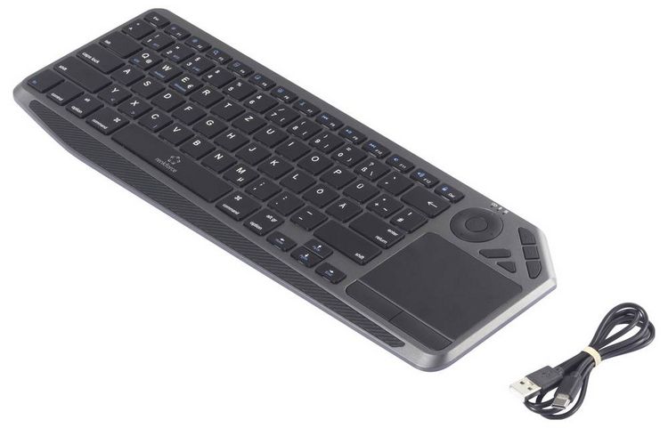 Produktbild: Renkforce RF-WLBTKB-300 Bluetooth&reg;, Funk Tastatur Deutsch, QWERTZ Schwarz Integriertes Touchpad, Wiederaufladbar, Multipair-Funktion