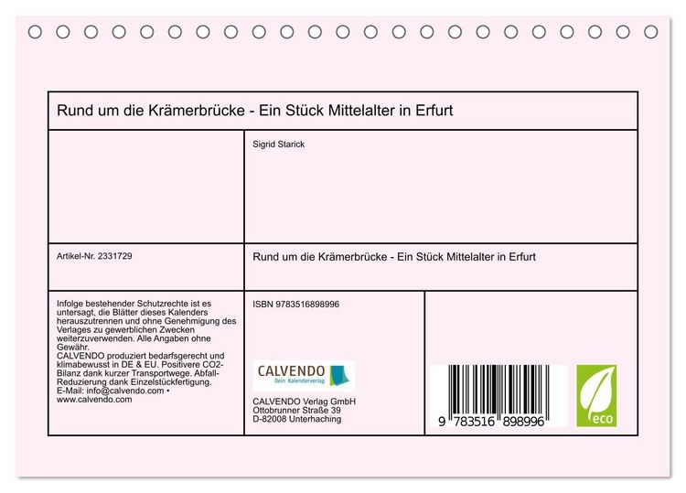 Produktbild: Rund um die Kr&auml;merbr&uuml;cke - Ein St&uuml;ck Mittelalter in Erfurt (Tischkalender 2027 DIN A5 quer), CALVENDO Monatskalender