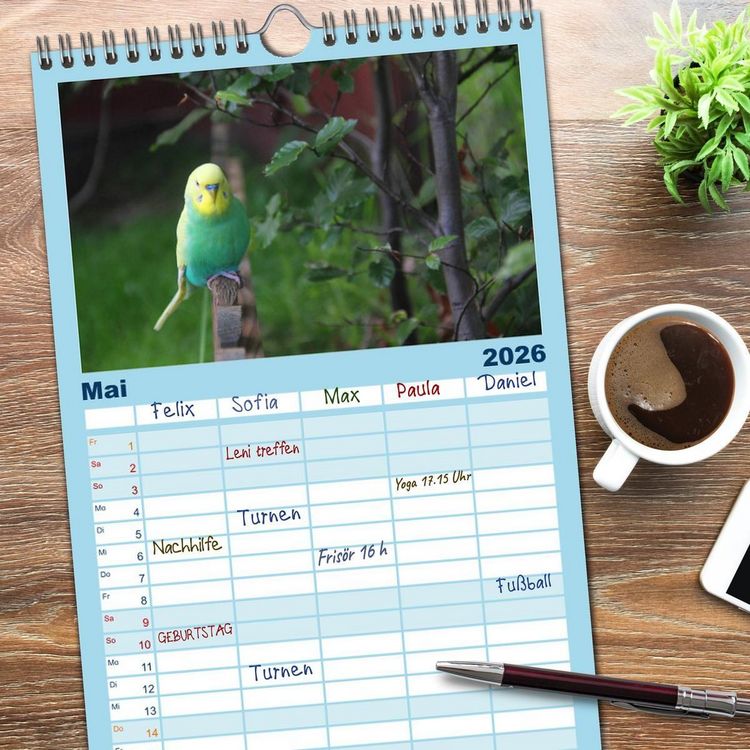 Produktbild: Familienplaner 2026 - Wellensittichtr&auml;ume - Der neue Wellensittich-Naturkalender mit 5 Spalten (Wandkalender, 21 x 45 cm) CALVENDO
