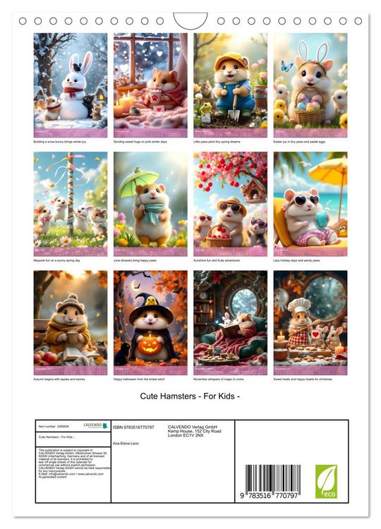 Produktbild: Cute Hamsters - For Kids - (Wall Calendar 2027 DIN A4 portrait), CALVENDO 12 Month Wall Calendar