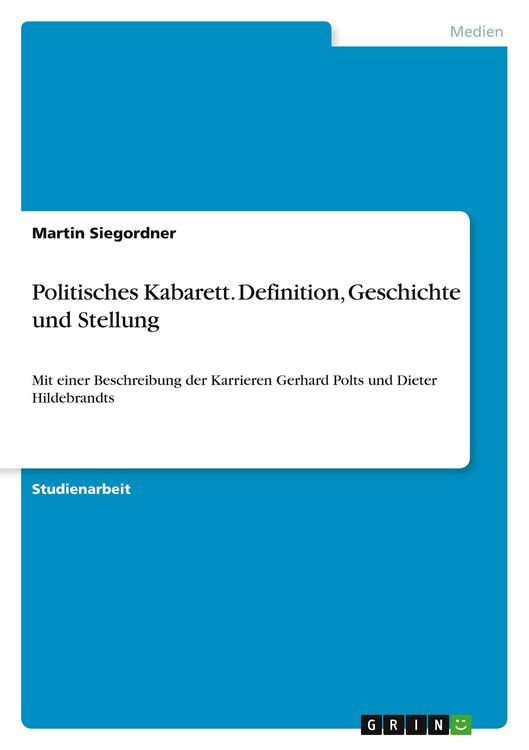 Produktbild: Politisches Kabarett. Definition, Geschichte und Stellung