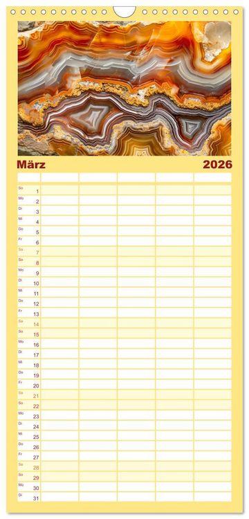 Produktbild: Familienplaner 2026 - Achat-Rhapsodie - Farbige Flussl&auml;ufe in Bandachaten und Quarz mit 5 Spalten (Wandkalender, 21 x 45 cm) CALVENDO