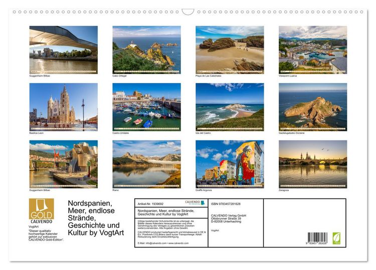 Produktbild: Nordspanien, Meer, endlose Str&auml;nde, Geschichte und Kultur by VogtArt (Wandkalender 2026 DIN A2 quer), CALVENDO Monatskalender