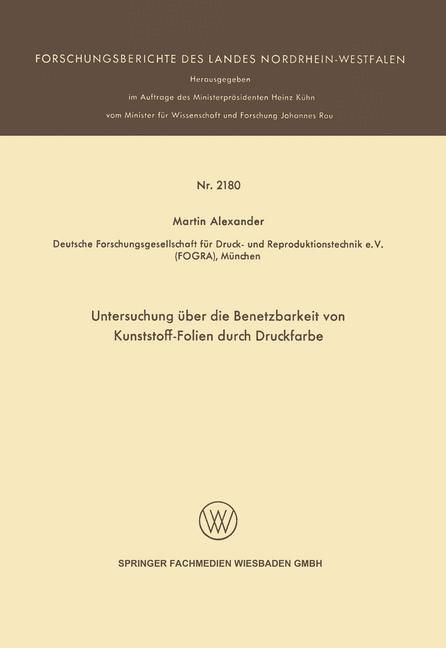 Produktbild: Untersuchung &uuml;ber die Benetzbarkeit von Kunststoff-Folien durch Druckfarbe