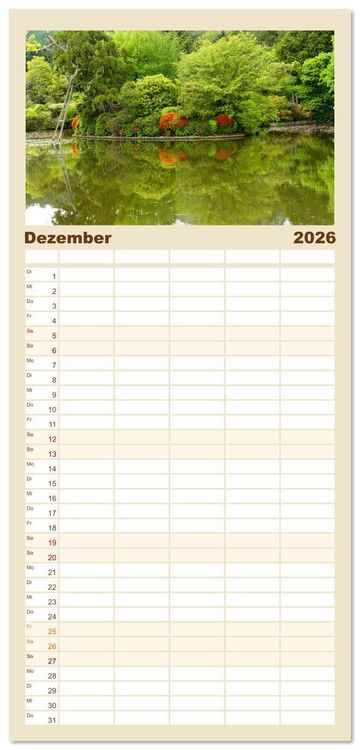 Produktbild: Familienplaner 2026 - G&auml;rten in Japan mit 5 Spalten (Wandkalender, 21 x 45 cm) CALVENDO