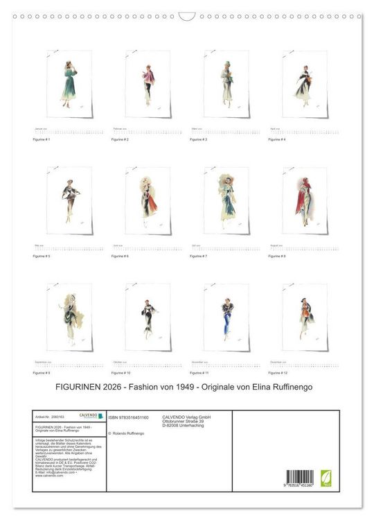 Produktbild: FIGURINEN 2026 - Fashion von 1949 - Originale von Elina Ruffinengo (Wandkalender 2026 DIN A2 hoch), CALVENDO Monatskalender