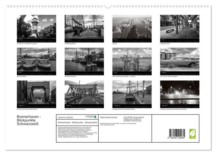 Produktbild: Bremerhaven - Blickpunkte Schwarzwei&szlig; (hochwertiger Premium Wandkalender 2026 DIN A2 quer), Kunstdruck in Hochglanz
