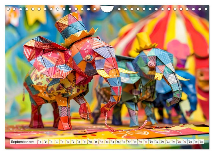 Produktbild: Bunter Origami Zirkus - Farbenfroher Zirkusspa&szlig; mit Origami-Figuren (Wandkalender 2026 DIN A4 quer), CALVENDO Monatskalender