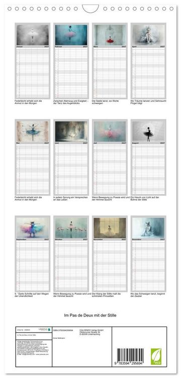 Produktbild: Familienplaner 2027 - Im Pas de Deux mit der Stille mit 5 Spalten (Wandkalender, 21 x 45 cm) CALVENDO