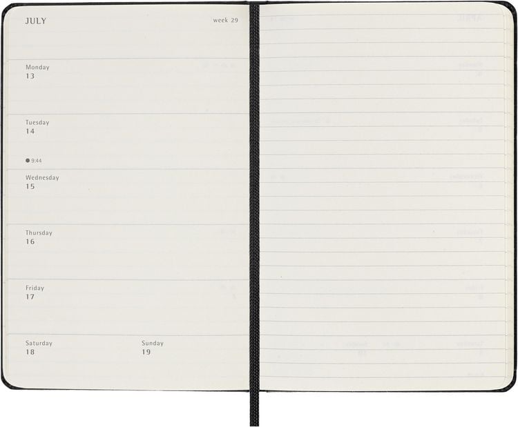 Produktbild: Moleskine 12 Monate Wochen Notizkalender 2026, Pocket/A6, 1 Wo = 1 Seite, rechts linierte Seite, fester Einband, Schwarz