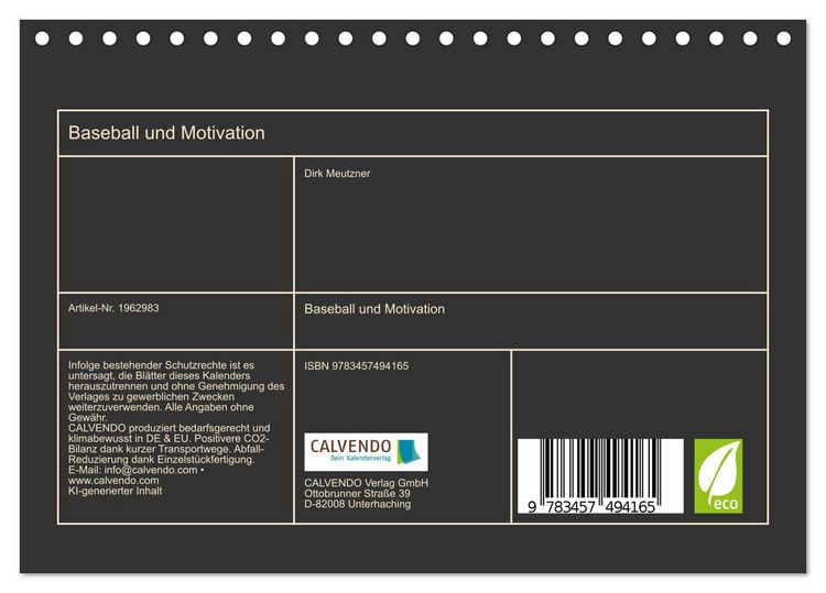 Produktbild: Baseball und Motivation (Tischkalender 2026 DIN A5 quer), CALVENDO Monatskalender