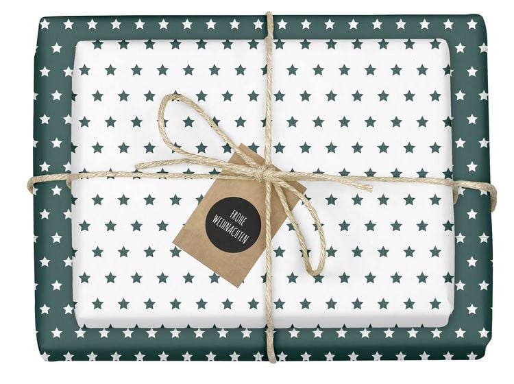 Produktbild: Weihnachtsgeschenkpapier-Set: Sterne (gr&uuml;n/ wei&szlig;)