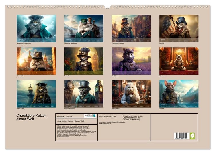 Produktbild: Charaktiere Katzen dieser Welt (Wandkalender 2026 DIN A2 quer), CALVENDO Monatskalender