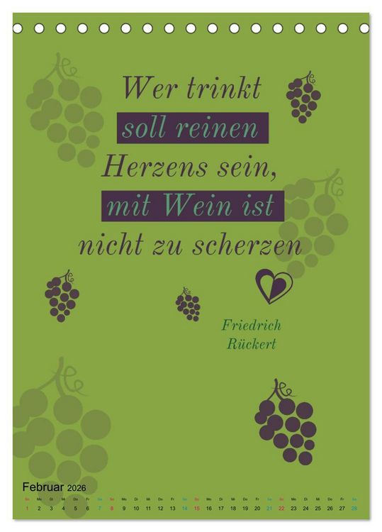 Produktbild: WEIN Weisheiten und Sprichworte (Tischkalender 2026 DIN A5 hoch), CALVENDO Monatskalender