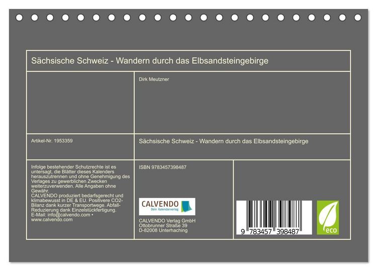 Produktbild: S&auml;chsische Schweiz - Wandern durch das Elbsandsteingebirge (Tischkalender 2026 DIN A5 quer), CALVENDO Monatskalender