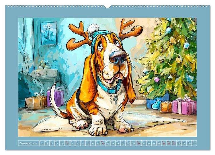 Produktbild: Basset Fun. Niedliche Hunde Cartoons zum Schmunzeln (Wandkalender 2026 DIN A2 quer), CALVENDO Monatskalender