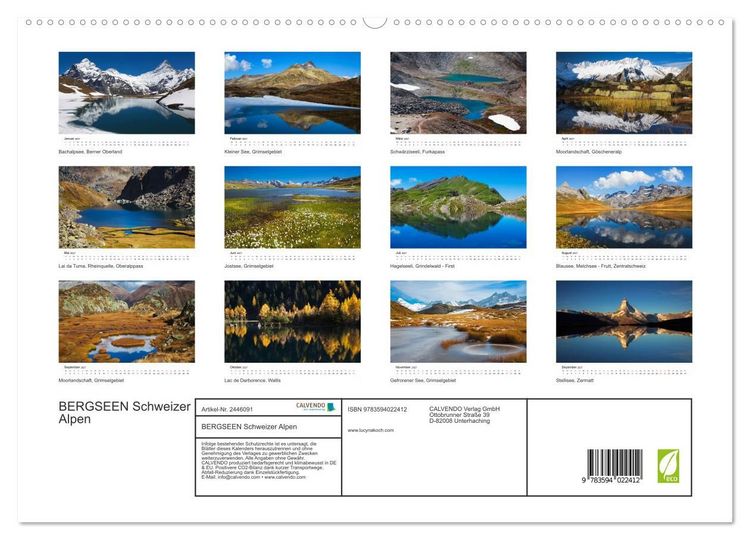 Produktbild: BERGSEEN Schweizer Alpen (hochwertiger Premium Wandkalender 2027 DIN A2 quer), Kunstdruck in Hochglanz