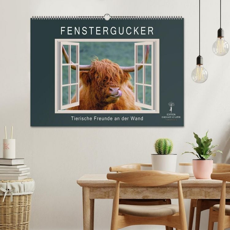 Produktbild: Fenstergucker - tierische Freunde an der Wand (Wandkalender 2026 DIN A2 quer), CALVENDO Monatskalender