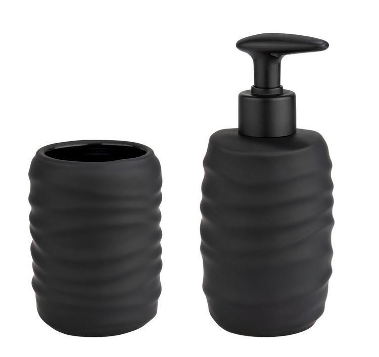 Produktbild: Bad-Accessoire Set Mod. Illana, schwarz, Keramik, &Oslash; 8,5 x 17 cm, soft-touch beschichtung,
