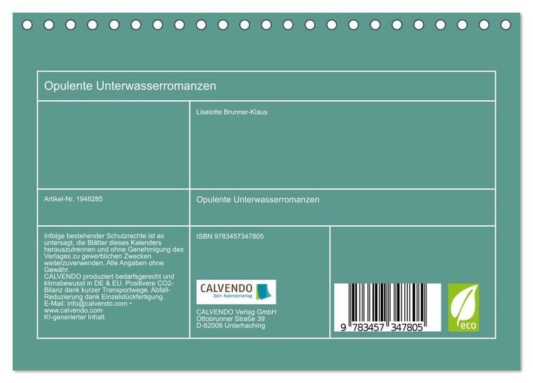 Produktbild: Opulente Unterwasserromanzen (Tischkalender 2026 DIN A5 quer), CALVENDO Monatskalender