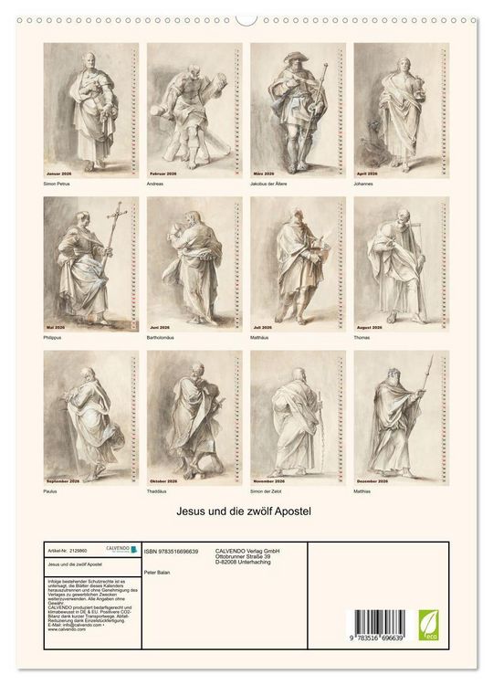 Produktbild: Jesus und die zw&ouml;lf Apostel (hochwertiger Premium Wandkalender 2026 DIN A2 hoch), Kunstdruck in Hochglanz
