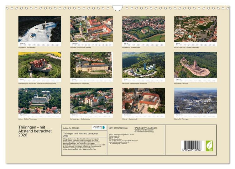 Produktbild: Th&uuml;ringen - mit Abstand betrachtet 2026 (Wandkalender 2026 DIN A3 quer), CALVENDO Monatskalender