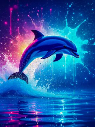 Produktbild: CALVENDO Puzzle Leuchtender Delfin im Neonmeer | 1000 Teile Lege-Gr&ouml;&szlig;e 64x48cm Foto-Puzzle f&uuml;r gl&uuml;ckliche Stunden